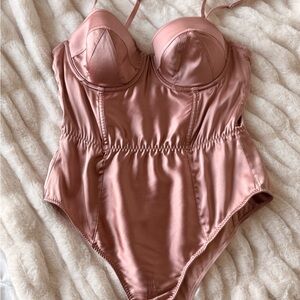 Fleur du Mal Blush Satin Bodysuit